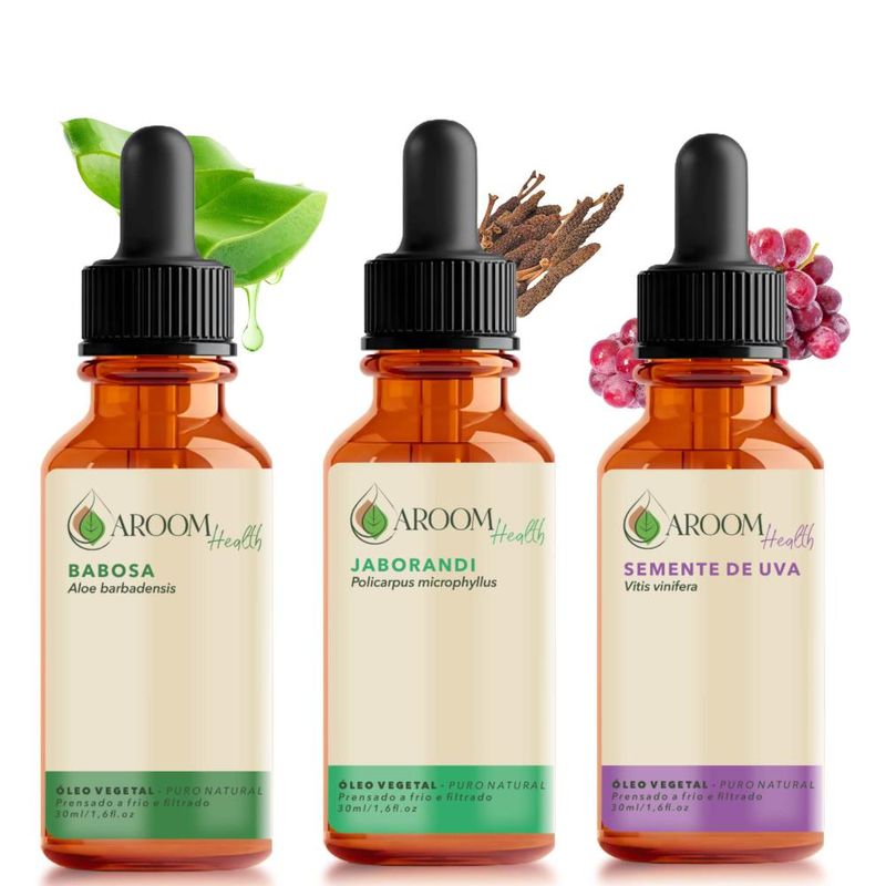 Kit Óleos Vegetais de Babosa, Jaborandi e Semente de Uva - 30ml Cada