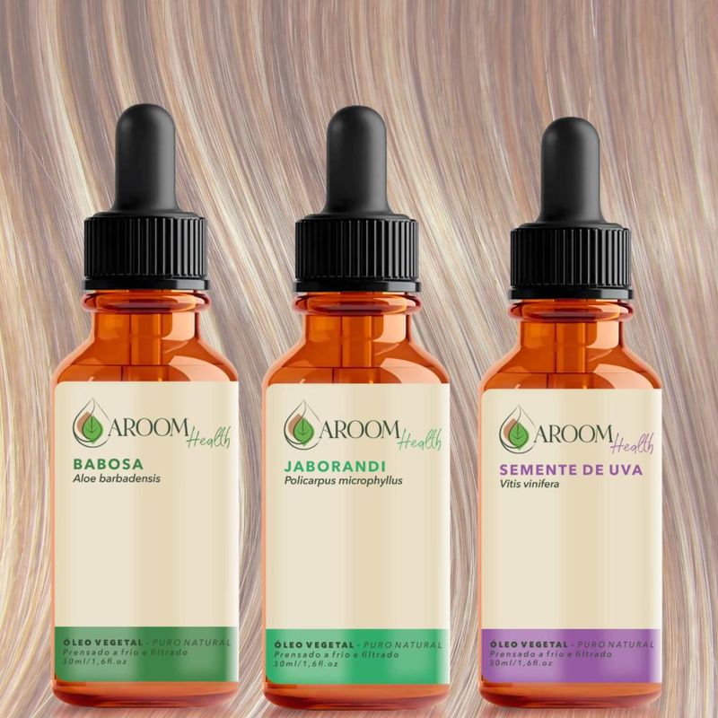 Kit Óleos Vegetais de Babosa, Jaborandi e Semente de Uva - 30ml Cada