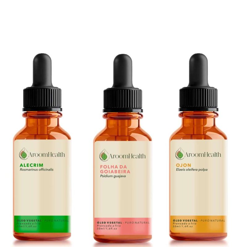 Kit Óleos Vegetais de Alecrim, Ojon Polpa/Batana e Folha de Goiabeira - 30ml Cada