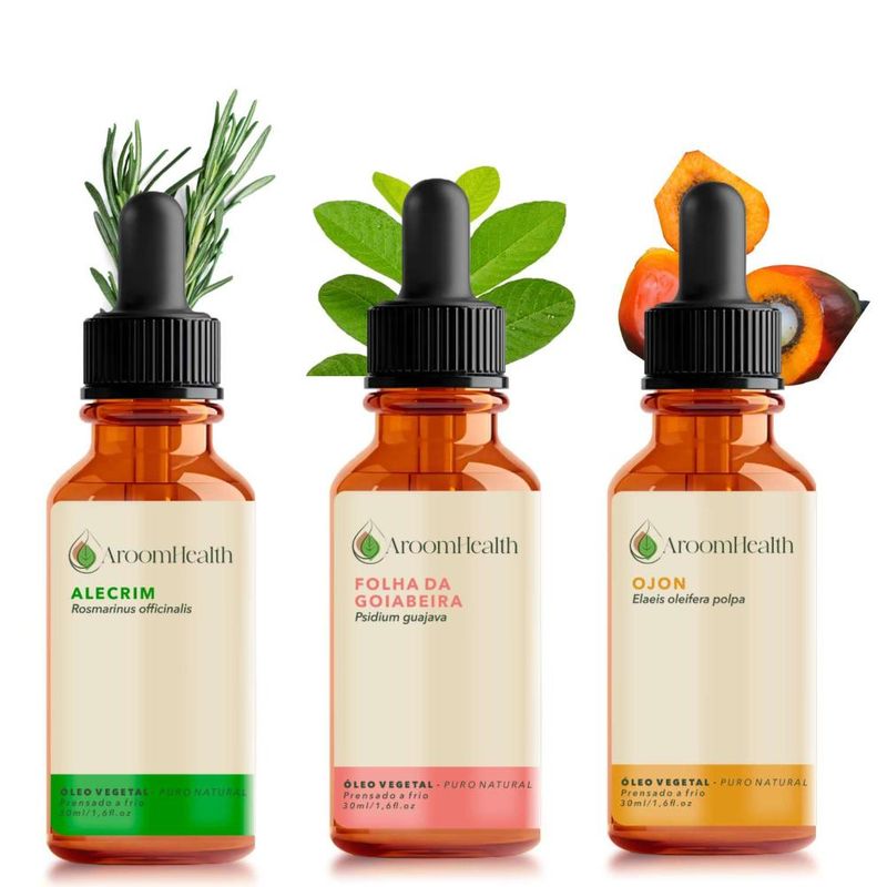 Kit Óleos Vegetais de Alecrim, Ojon Polpa/Batana e Folha de Goiabeira - 30ml Cada
