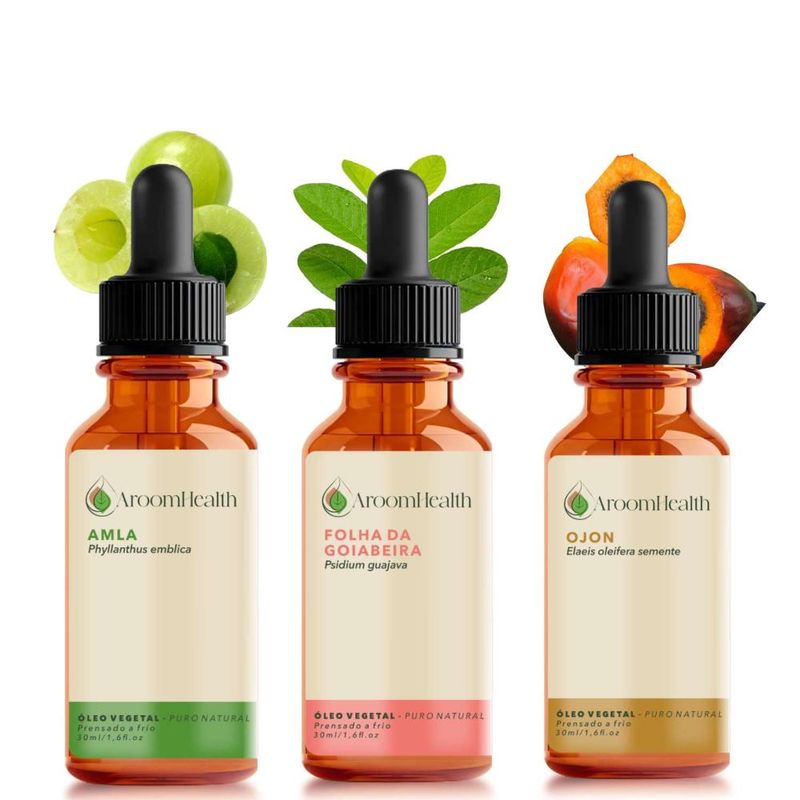 Kit Óleos Vegetais de Amla, Folha de Goiabeira e Semente de Ojon/Batana - 30ml Cada