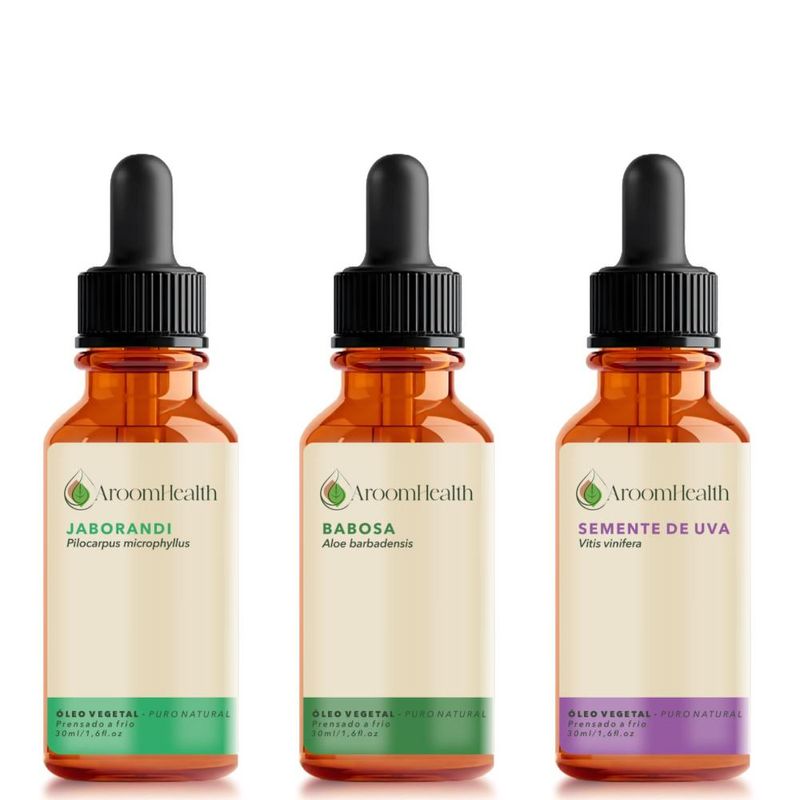 Kit Óleos Vegetais de Babosa, Jaborandi e Semente de Uva - 30ml Cada