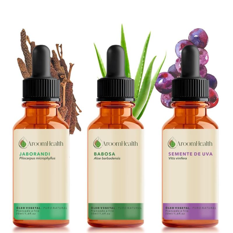 Kit Óleos Vegetais de Babosa, Jaborandi e Semente de Uva - 30ml Cada