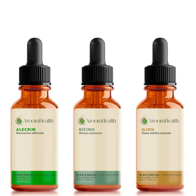 Kit Óleos Vegetais de Alecrim, Semente de Ojon/Batana e Rícino - 30ml Cada