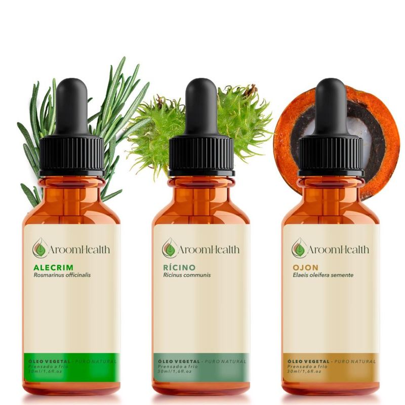 Kit Óleos Vegetais de Alecrim, Semente de Ojon/Batana e Rícino - 30ml Cada