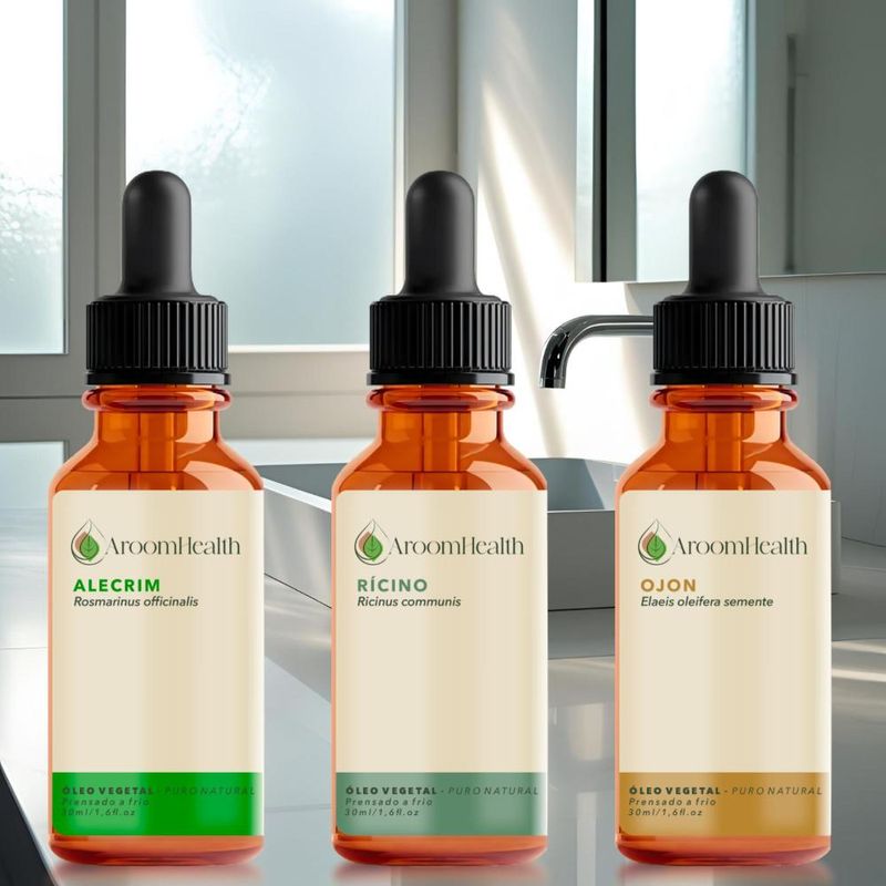 Kit Óleos Vegetais de Alecrim, Semente de Ojon/Batana e Rícino - 30ml Cada