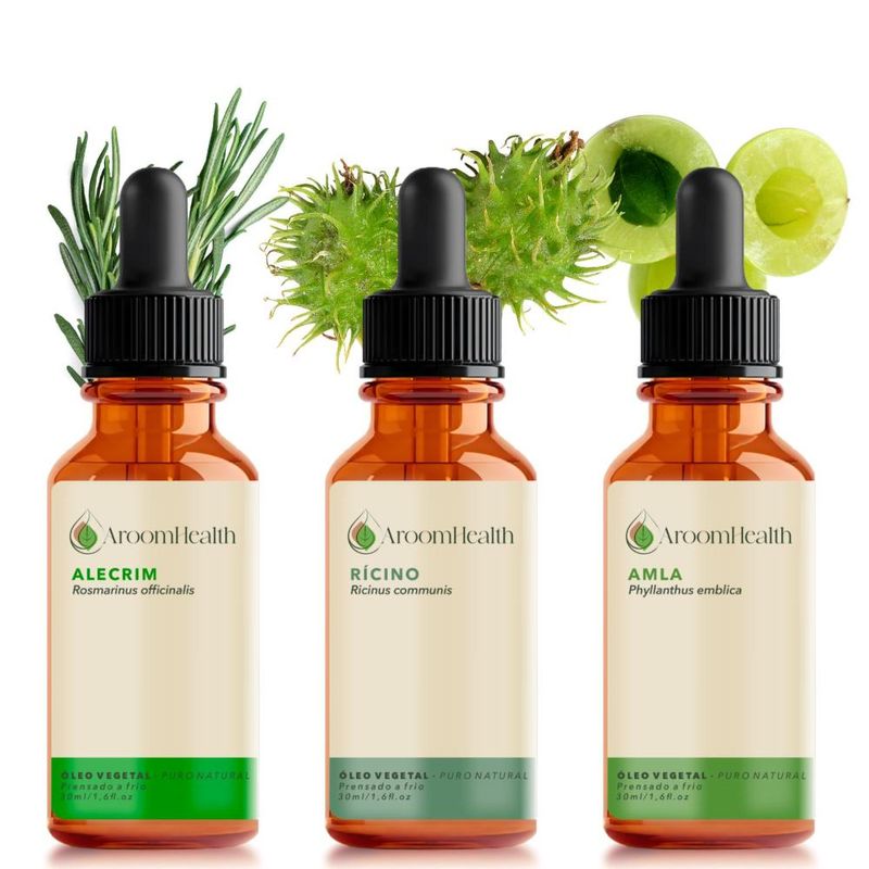 Kit Óleos Vegetais de Alecrim, Rícino e Amla - 30ml Cada