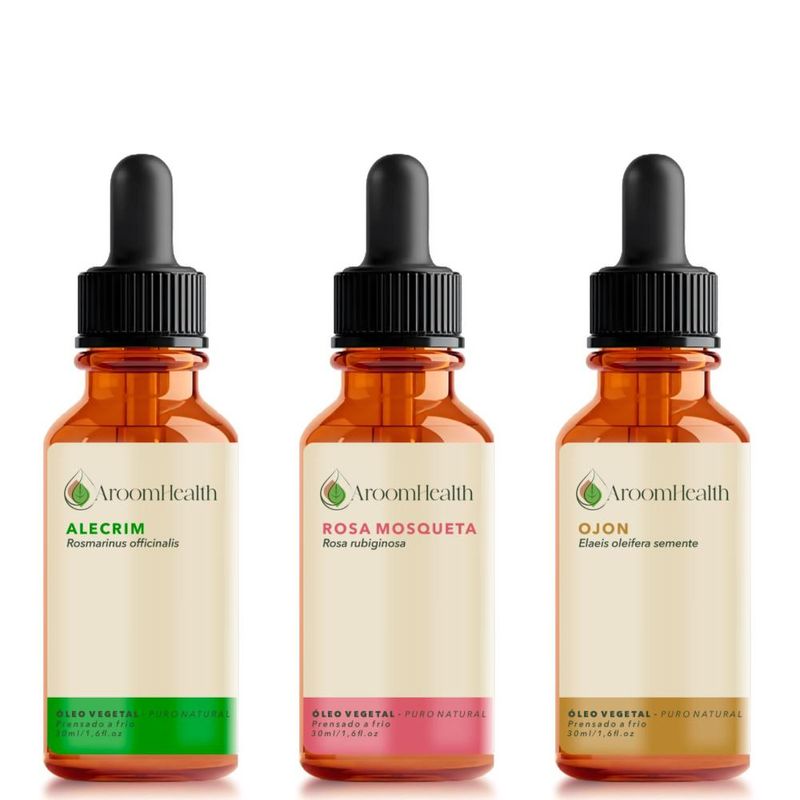 Kit Óleos Vegetais de Alecrim, Semente de Ojon/Batana e Rosa Mosqueta - 30ml Cada