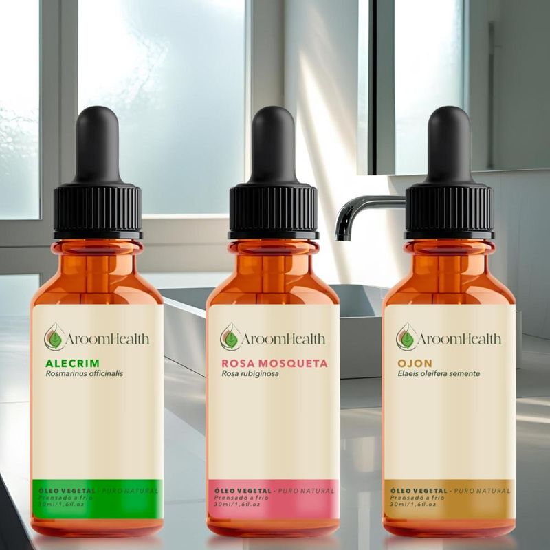 Kit Óleos Vegetais de Alecrim, Semente de Ojon/Batana e Rosa Mosqueta - 30ml Cada