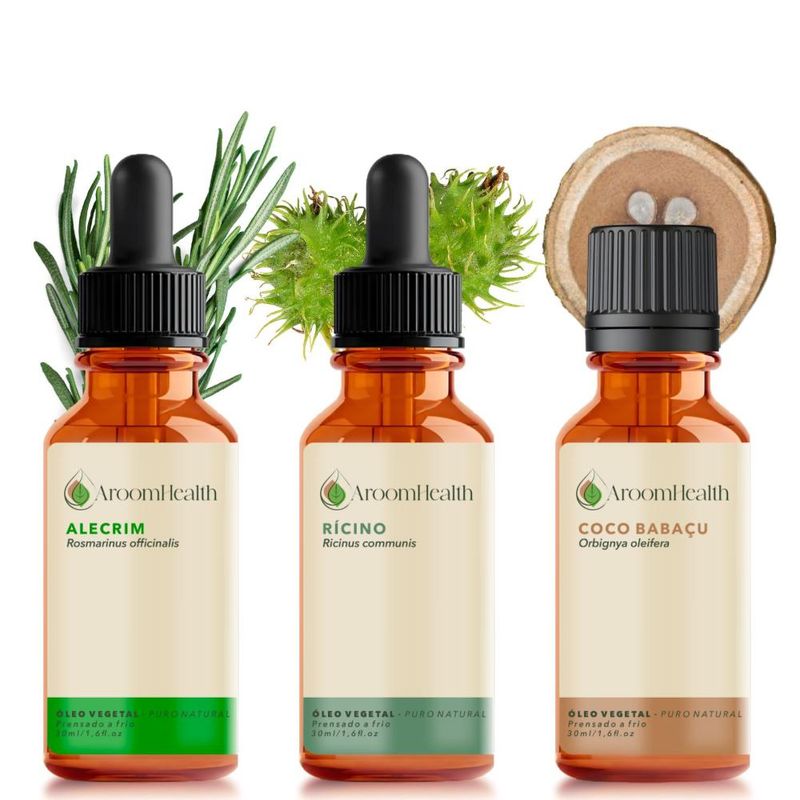 Kit Óleos Vegetais de Alecrim, Coco e Rícino - 30ml Cada