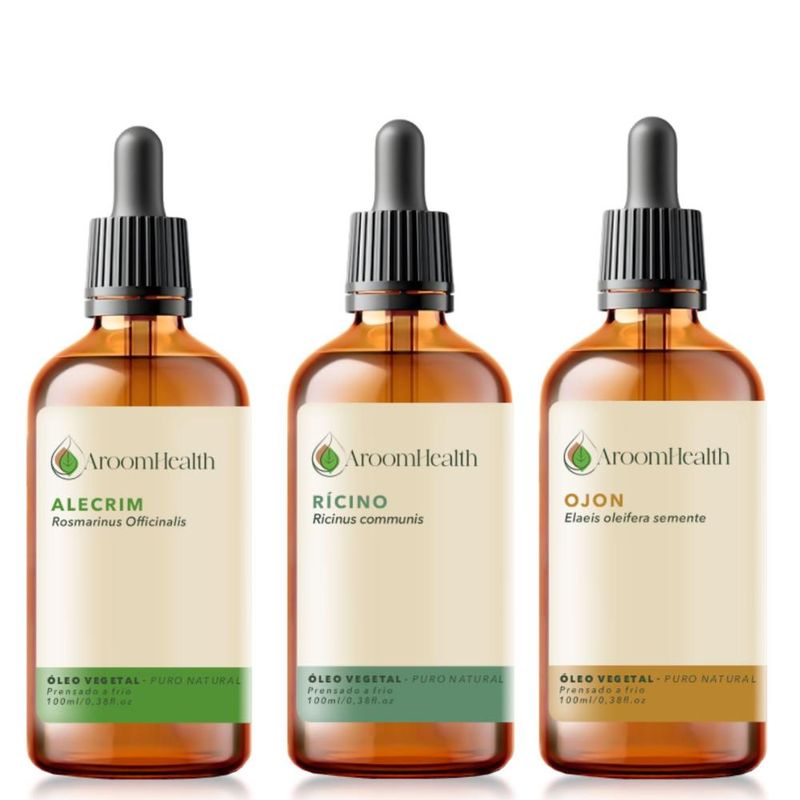 Kit Óleos Vegetais - Alecrim, Semente de Ojon/Batana e Rícino - 100ml Cada