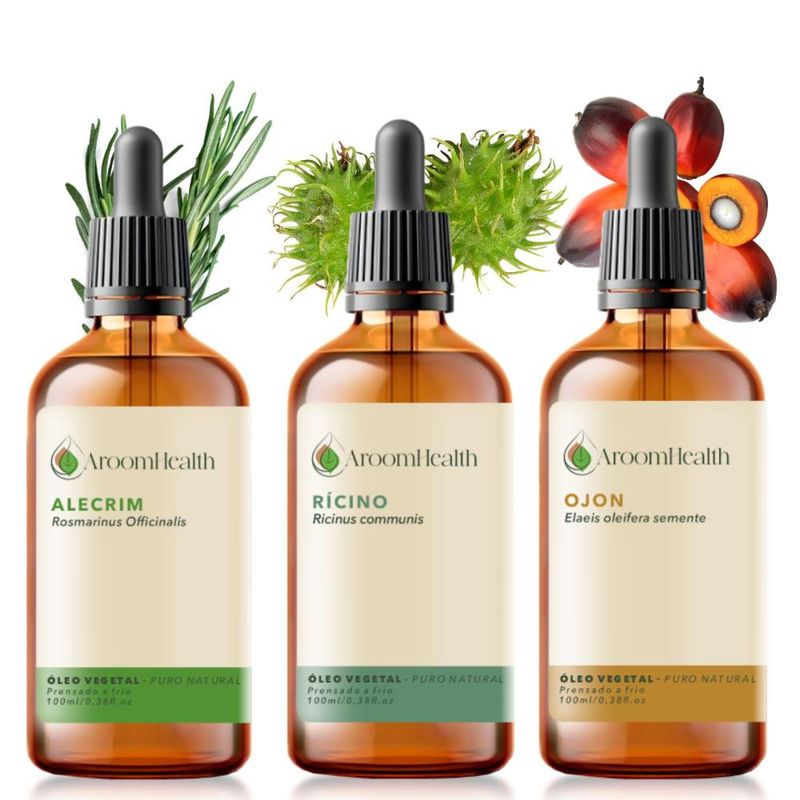 Kit Óleos Vegetais - Alecrim, Semente de Ojon/Batana e Rícino - 100ml Cada
