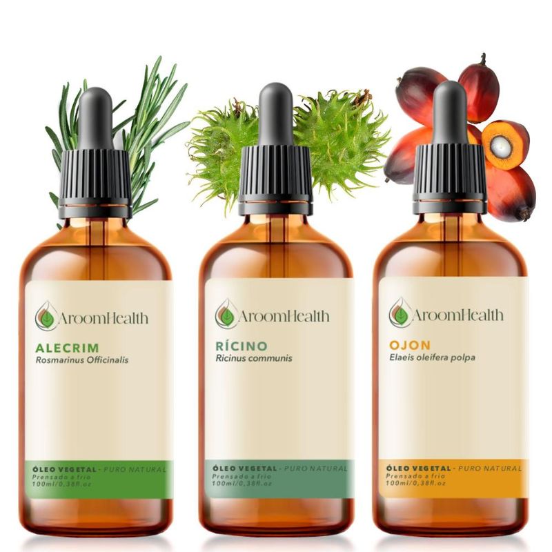 Kit Óleos Vegetais - Alecrim, Ojon Polpa/Batana e Rícino - 100ml Cada