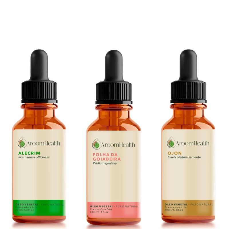 Kit Óleos Vegetais - Alecrim, Semente de Ojon/Batana e Folha da Goiabeira - 30ml Cada