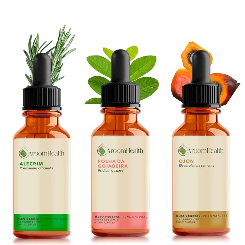 Kit Óleos Vegetais - Alecrim, Semente de Ojon/Batana e Folha da Goiabeira - 30ml Cada