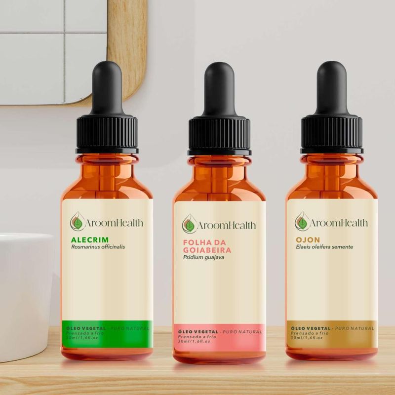 Kit Óleos Vegetais - Alecrim, Semente de Ojon/Batana e Folha da Goiabeira - 30ml Cada