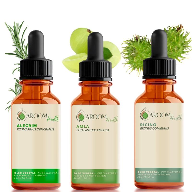 Kit Óleos Vegetais - Alecrim, Rícino e Amla - 30ml Cada