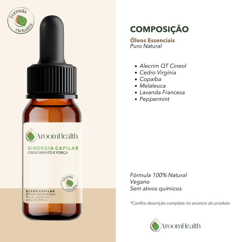 Blend Sinergia Capilar Crescimento e Força - 20ml - Fórmula Exclusiva - Aroom Health