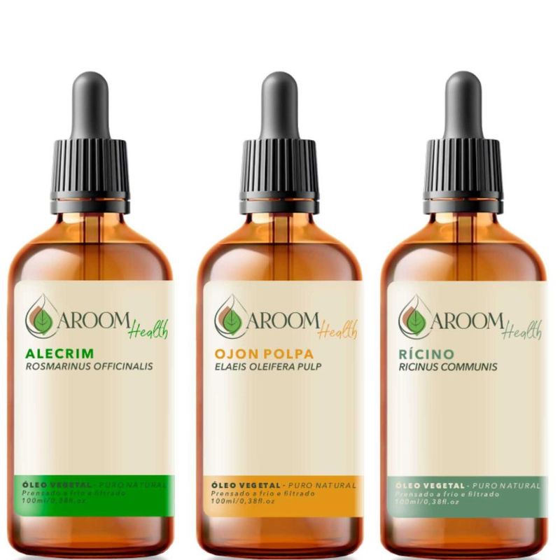 Kit de Óleos Alecrim, Ojon Polpa e Rícino - 100ml Cada - Aroom Health