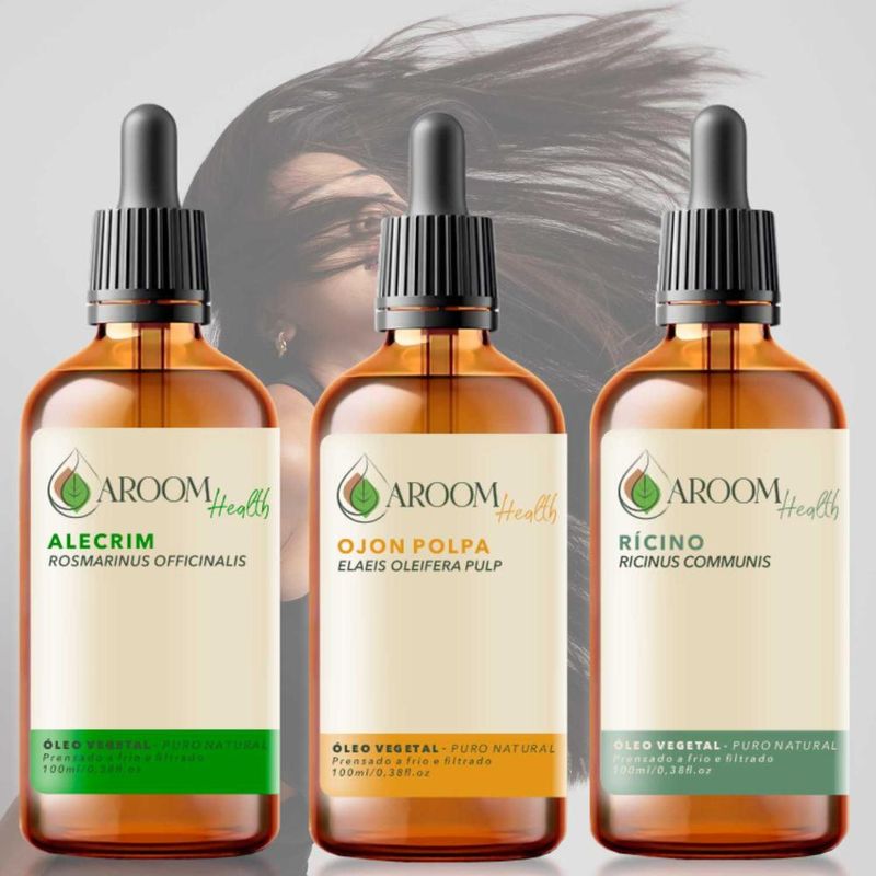 Kit de Óleos Alecrim, Ojon Polpa e Rícino - 100ml Cada - Aroom Health