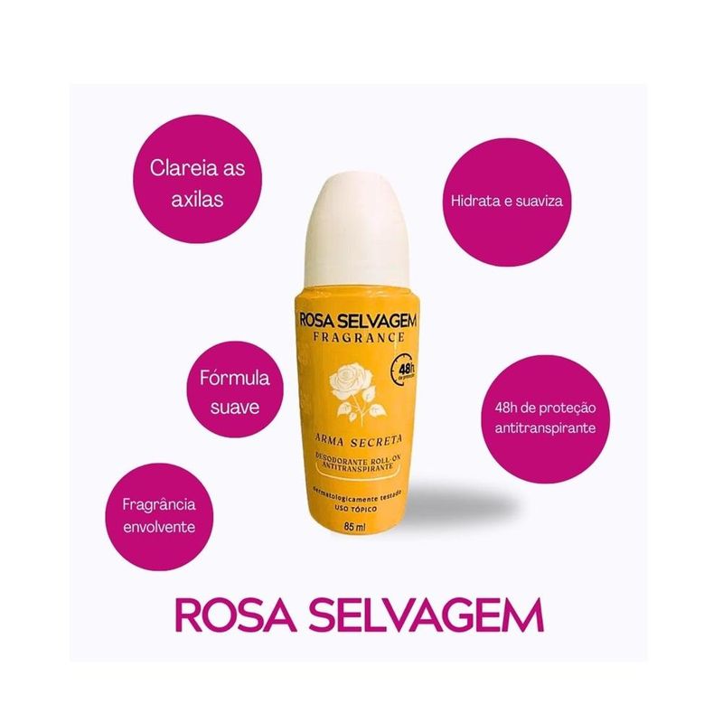 Kit 2 Desodorante Roll On - Arma Secreta - Rosa Selvagem - 85ml