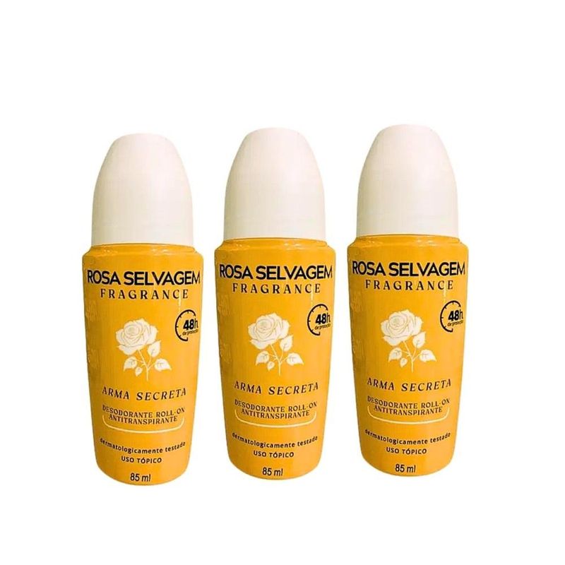 Kit 3 Desodorante Roll On - Arma Secreta - Rosa Selvagem - 85ml
