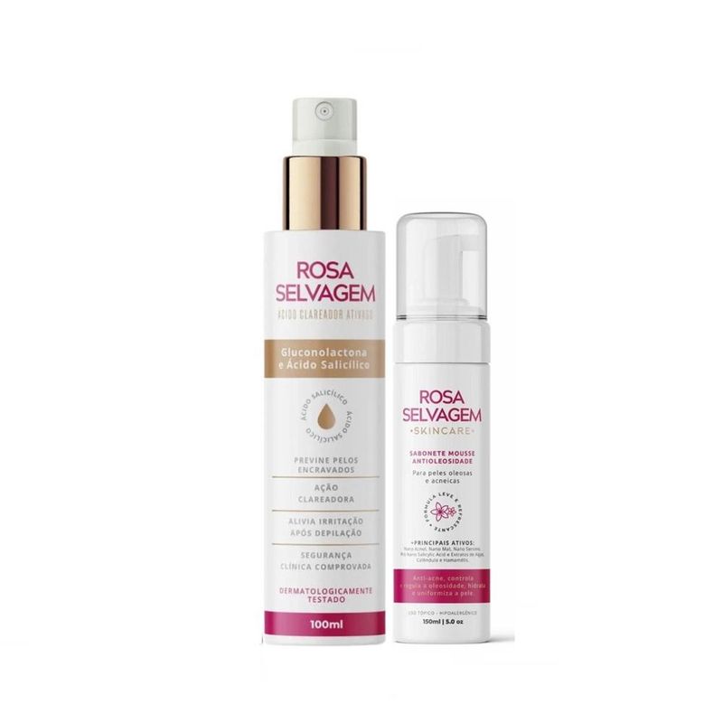 Sérum Niacinamida + Ácido Clareador + Espuma de Limpeza - Rosa Selvagem
