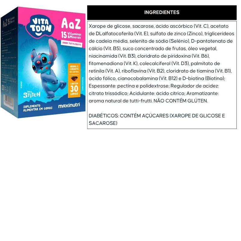 Kit 2x Polivitamínico A-Z Kids Vitatton Stitch - 30 Gomas - Maxinutri - Brigadeiro