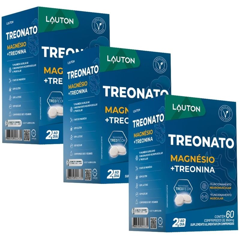 KIT 3X Treonato Magnésio e Treonina 60 comprimidos - Lauton