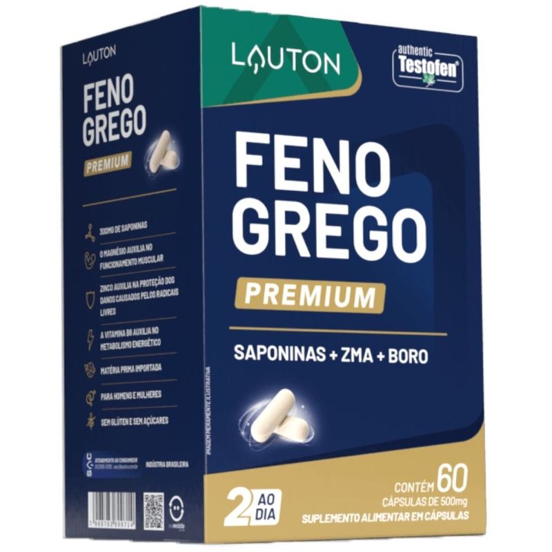Feno Grego Premium Testofen com Zinco Magnésio Boro 60 cápsulas - Lauton