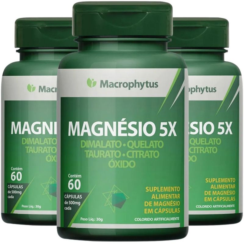KIT 3X Magnésio 5X Dimalato Quelato Taurato Citrato Óxido 60 cápsulas - Macrophytus