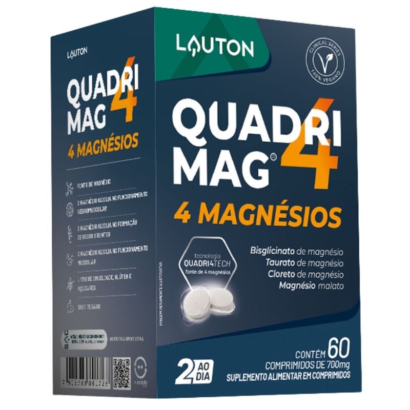 Quadrimag 4 Magnésios Quelato Taurato Malato Cloreto 60 comprimidos - Lauton
