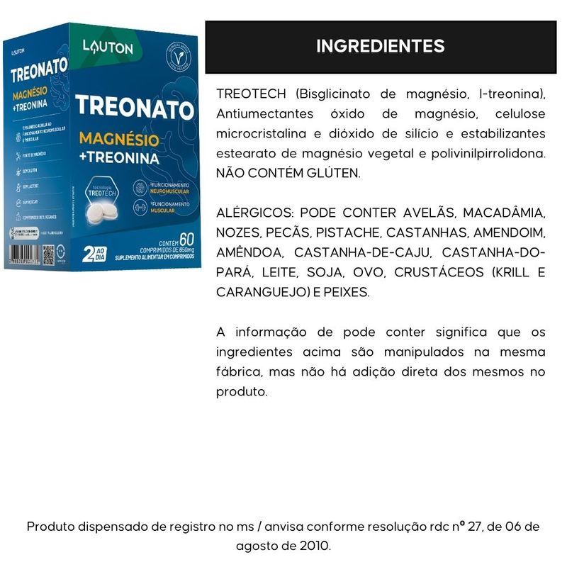 KIT 2X Treonato Magnésio e Treonina 60 comprimidos - Lauton