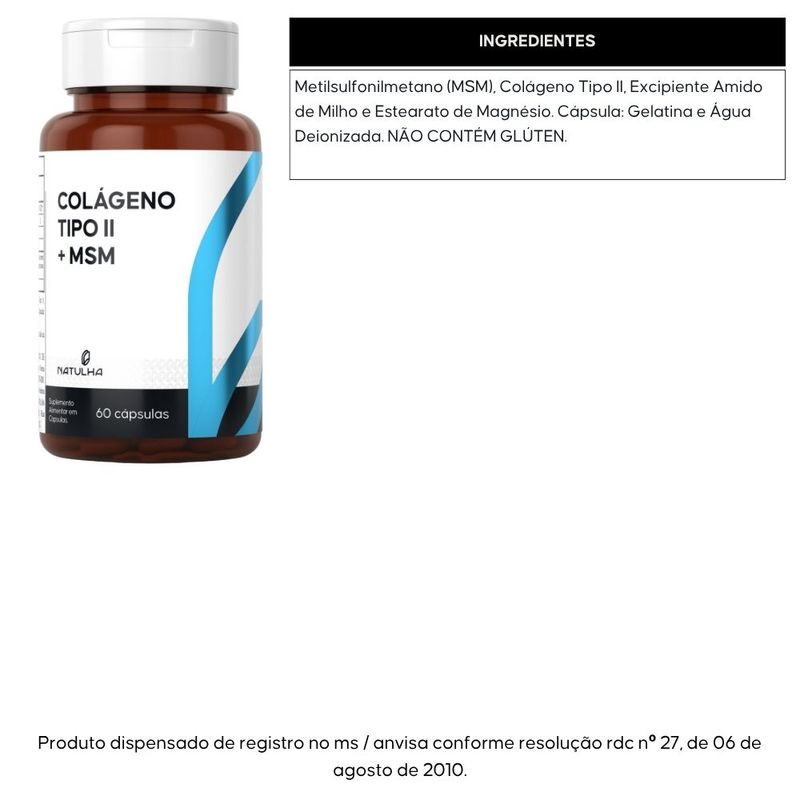 KIT 2X Colágeno Tipo 2 + MSM 60 Cápsulas - Natulha