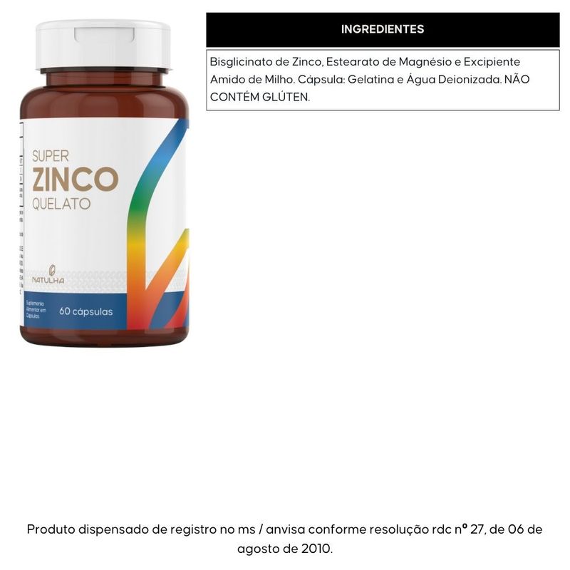 Super Zinco Quelato 60 cápsulas - Natulha