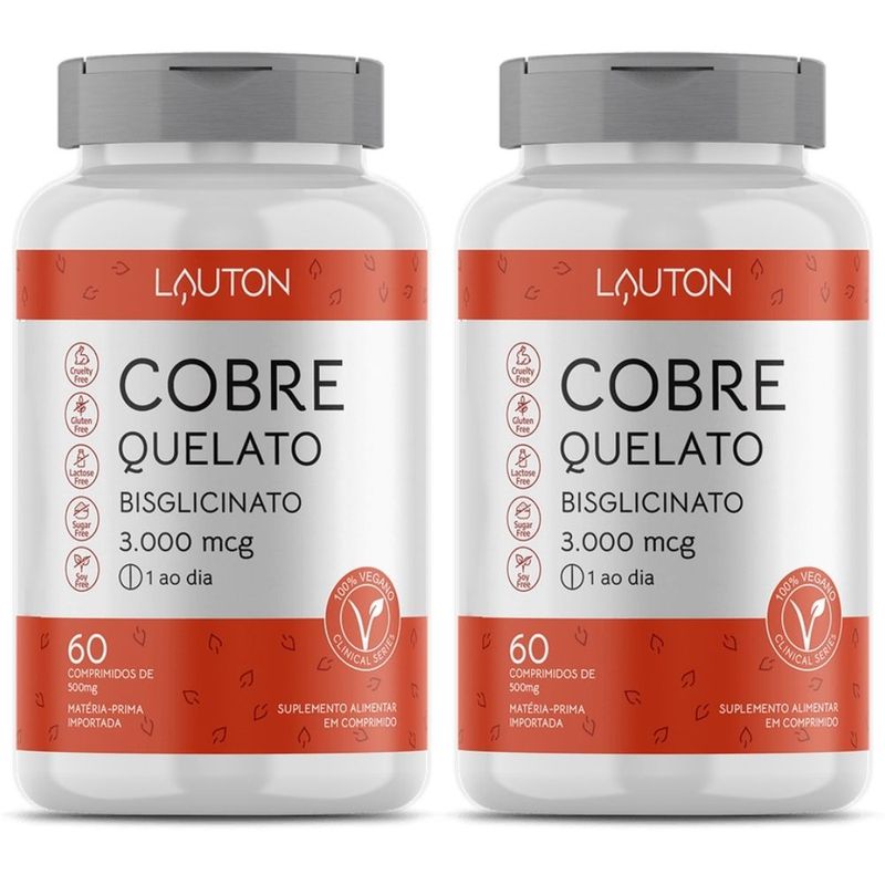 KIT 2X Cobre Quelato Bisglicinato 3000mcg 60 comprimidos - Lauton