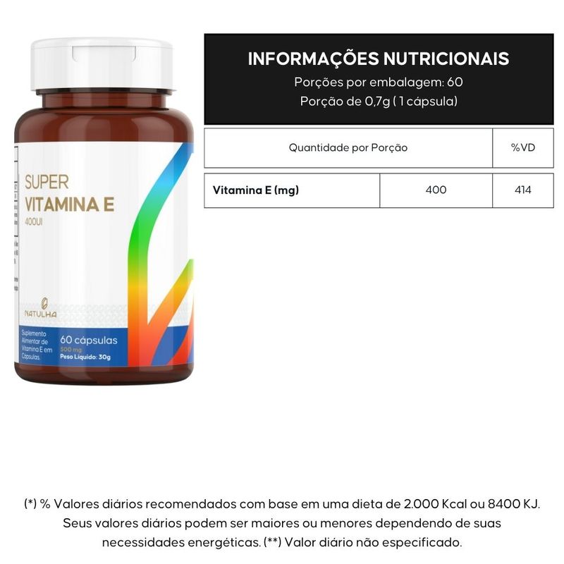 KIT 3X Super Vitamina E 400 UI 60 cápsulas - Natulha