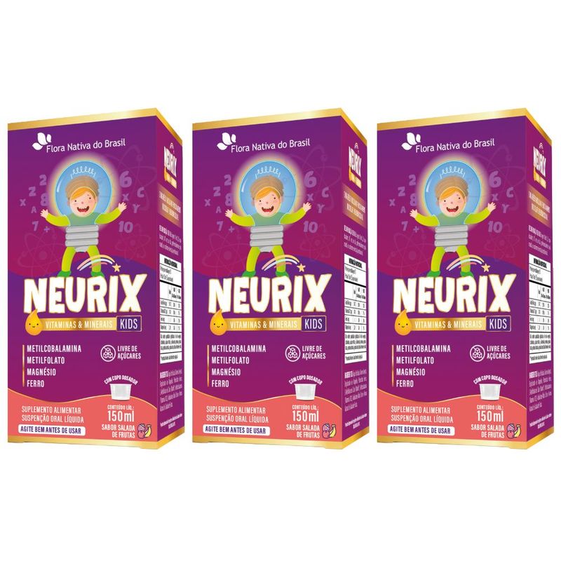 KIT 3X NEURIX Mg Fe Metilfolato B12 150ml - Flora Nativa - Uva