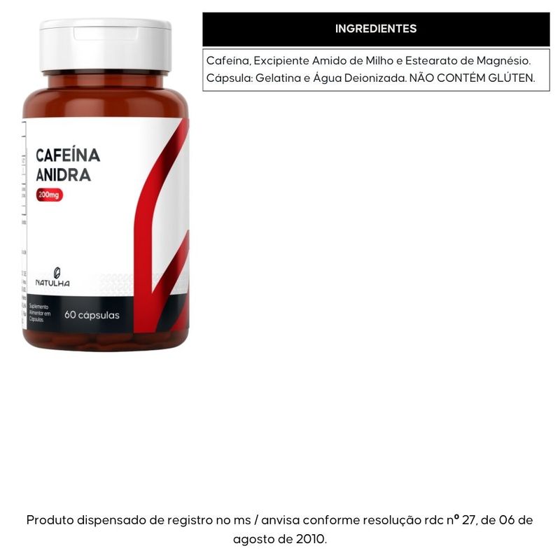 Cafeína Anidra Pura 60 cápsulas - Natulha