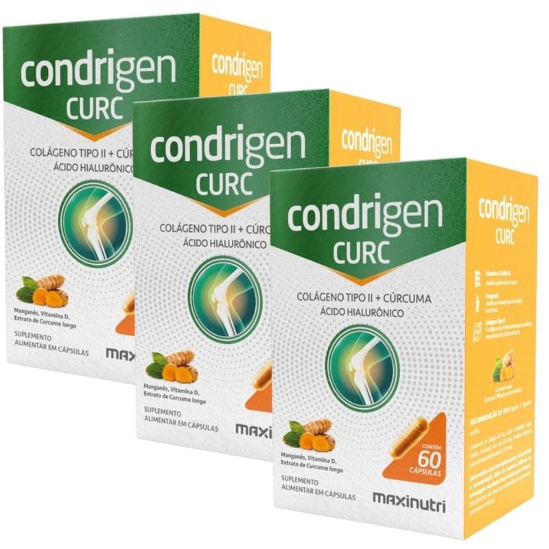 KIT 3X Condrigen CURC - Colágeno Tipo 2 + Cúrcuma + Ácido Hialurônico 60 Cápsulas - Maxinutri