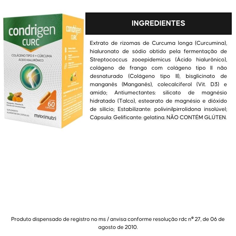 KIT 3X Condrigen CURC - Colágeno Tipo 2 + Cúrcuma + Ácido Hialurônico 60 Cápsulas - Maxinutri