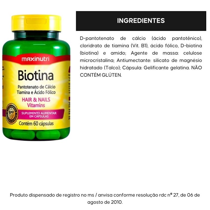 KIT 2X Biotina + Vitaminas B1 B5 Ácido Fólico 60 cápsulas - Maxinutri