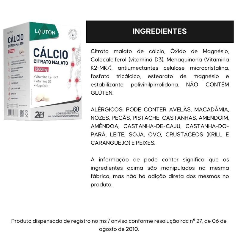 Kit 3x Cálcio Citrato Malato 60 comprimidos - Lauton