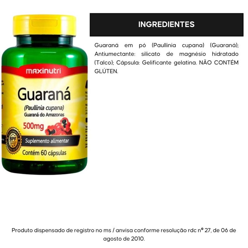 Guaraná (Estimulante Energético) 60 cápsulas - Maxinutri