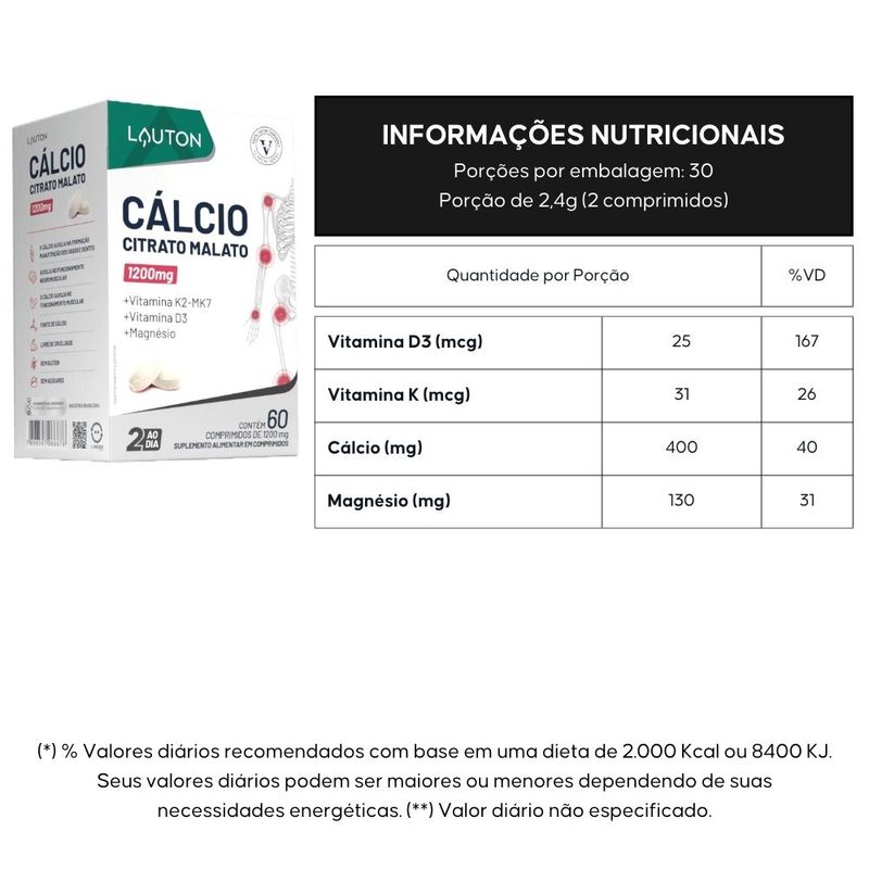 Kit 2x Cálcio Citrato Malato 60 comprimidos - Lauton