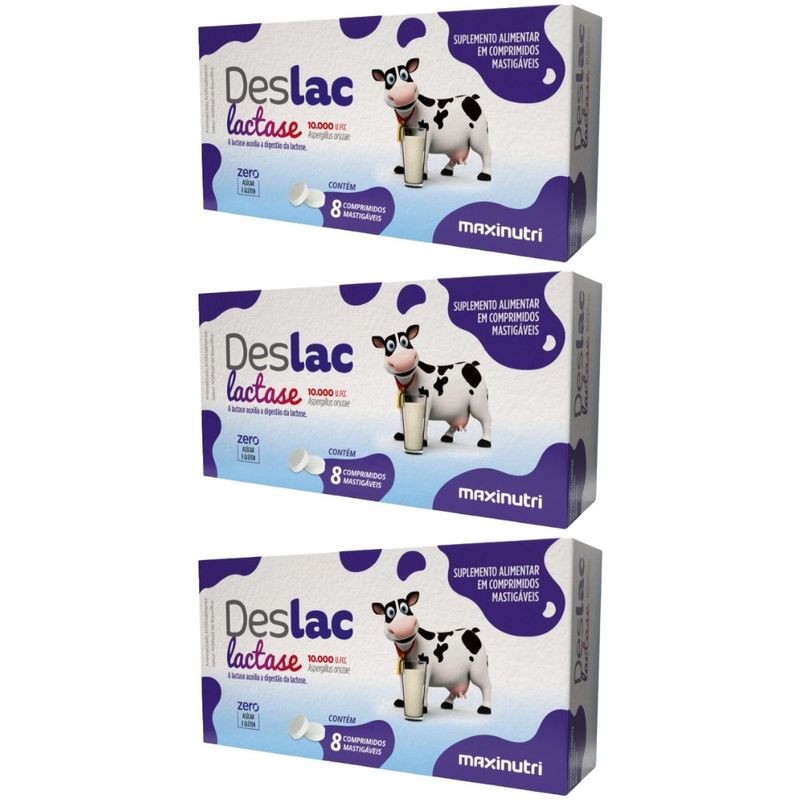 KIT 3X Deslac Lactase 10000 FCC - 8 Comprimidos - Maxinutri