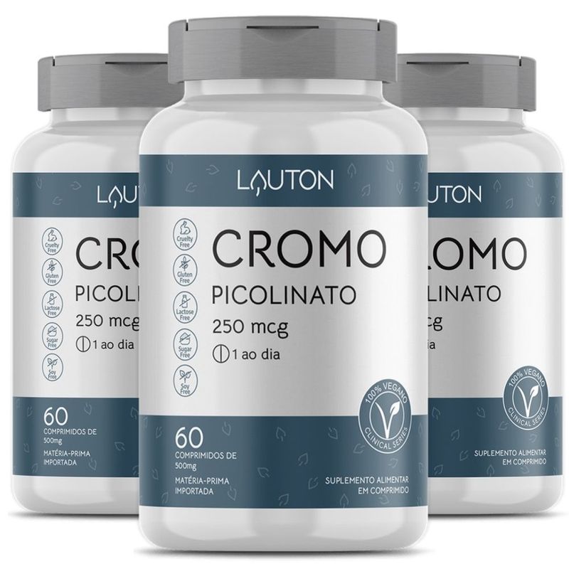 KIT 3X Cromo Picolinato 250mcg - 60 Comprimidos - Lauton