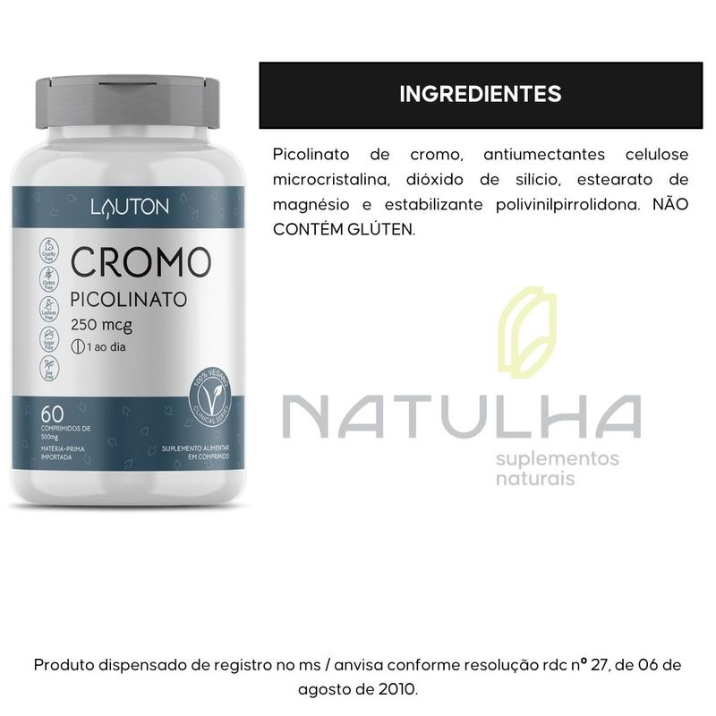 KIT 3X Cromo Picolinato 250mcg - 60 Comprimidos - Lauton