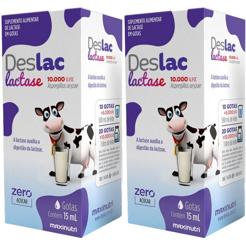 KIT 2X Deslac Lactase 10000 FCC - Gotas 15ml - Maxinutri