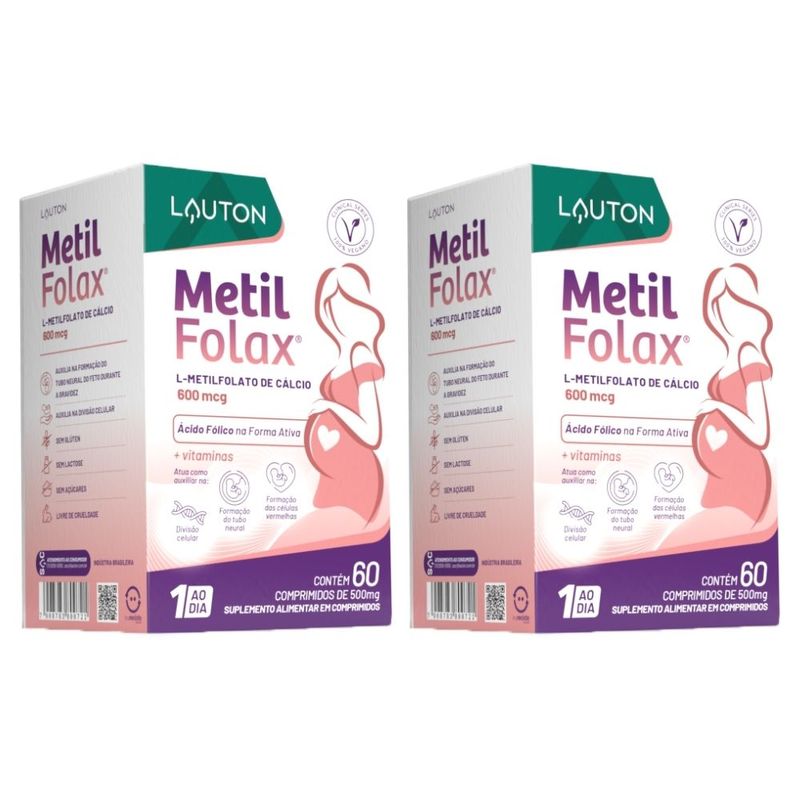 KIT 2X Metilfolax Ácido Fólico Ativo - 60 Comprimidos - Lauton